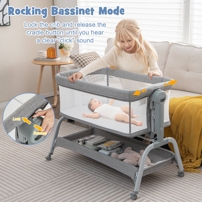 Bassinet for Babies - Adjustable Height, Netted Cover Design in Grey - Ideal for Newborns and Infants up to 6 Months Old