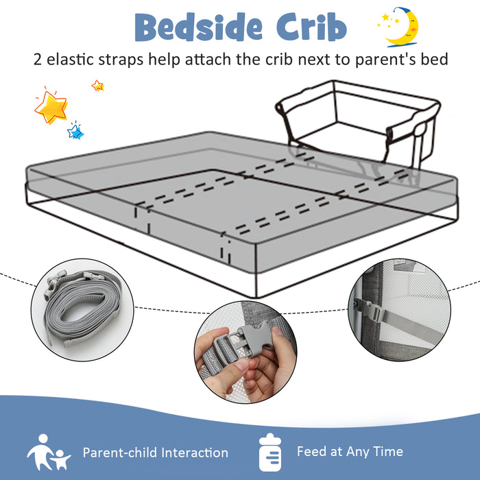 Bassinet for Babies - Adjustable Height, Netted Cover Design in Grey - Ideal for Newborns and Infants up to 6 Months Old