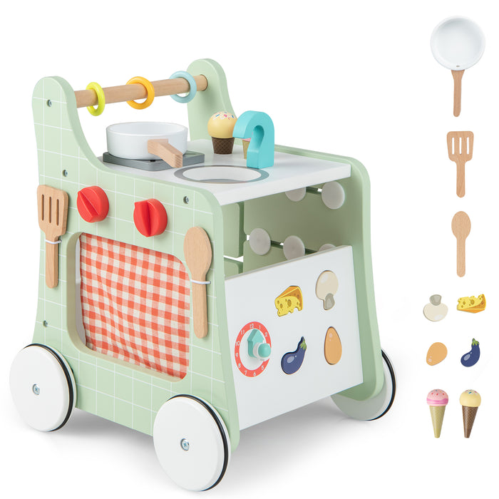 6-in-1 Baby Activity Center - Wooden Stroller Push and Pull Toy - Ideal for Toddler's Learning and Development