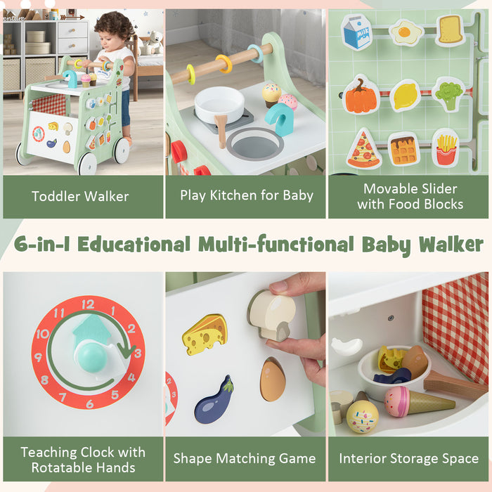 6-in-1 Baby Activity Center - Wooden Stroller Push and Pull Toy - Ideal for Toddler's Learning and Development