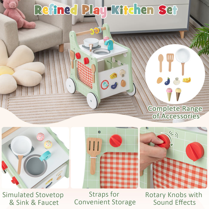 6-in-1 Baby Activity Center - Wooden Stroller Push and Pull Toy - Ideal for Toddler's Learning and Development