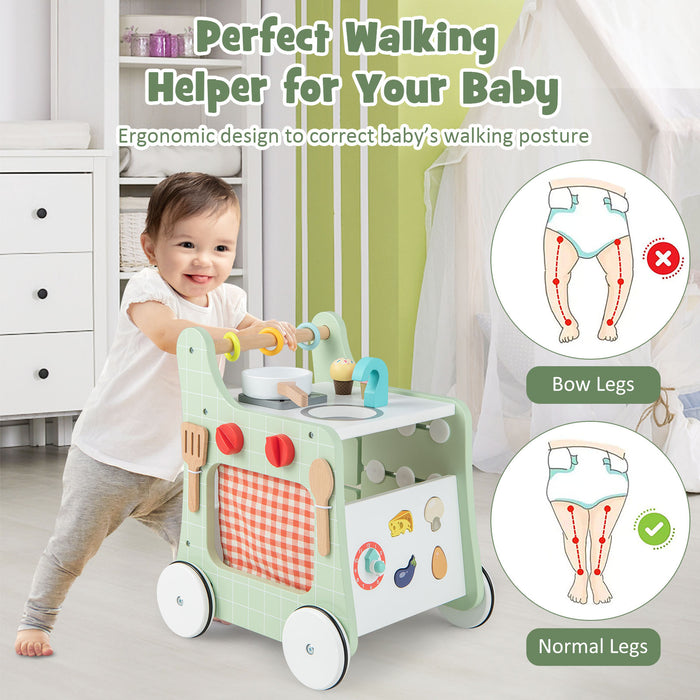 6-in-1 Baby Activity Center - Wooden Stroller Push and Pull Toy - Ideal for Toddler's Learning and Development