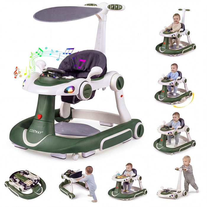 6-in-1 Baby Walker Toddler Push Car with Canopy and Wheels-