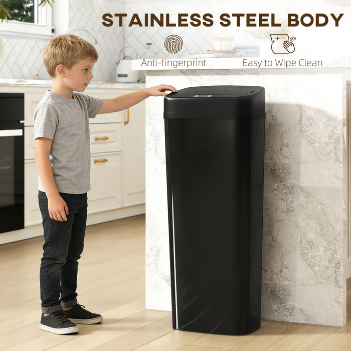HOMCOM 50L Stainless Steel Sensor Bin - Black