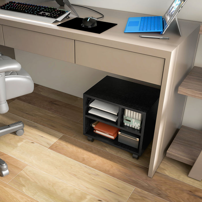 2-Tier Printer Stand with Storage - Under Desk Printer Cart with Wheels & 3 Compartments - Space-Saving Desktop Table for Home Office Use