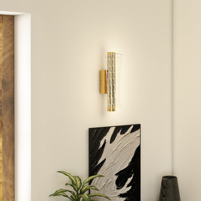 HOMCOM Led Wall Lamp 2 Pack, 9W Modern Indoor Geometric Mesh Wall Light, Colour Temperature Adjustable 3000K/4000K/6500K for Bedroom, Living Room, Hallway, Stairs, Gold Tone