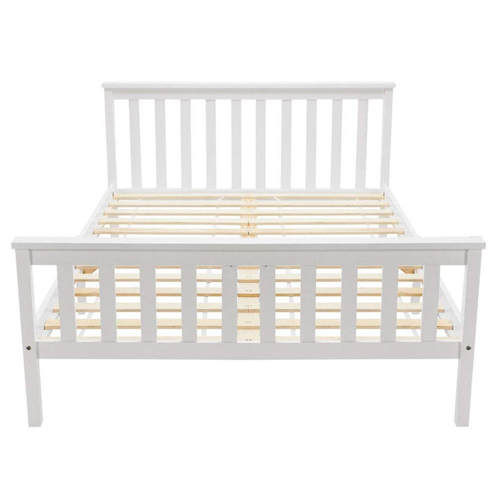 Pine Wood 4ft6 Bed Frame - Eco-Friendly White Finish, No Box Spring Needed, 198x141x82cm - Stylish Bedroom Furniture for Modern Homes