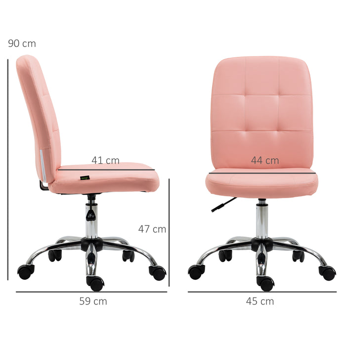 Pink Faux Leather Armless Desk Chair - Stylish & Comfortable Seating Solution for Office and Home Study - Ideal for Students and Professionals