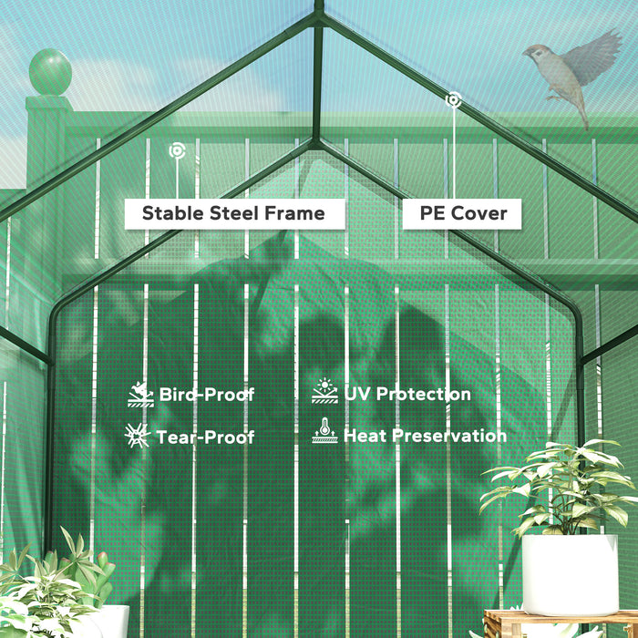 Outsunny Walk-in Greenhouse with 2 Tier 4 Shelves, Small Greenhouse with Reinforced PE Cover, Garden Plant Growhouse with Roll-up Door, 120 x 186 x 190 cm, Green