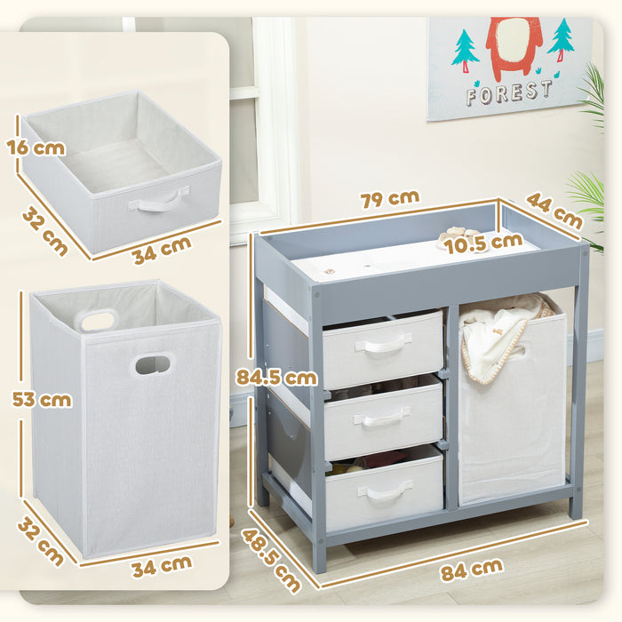 AIYAPLAY Baby Changing Unit with 4 Storage Drawers, Mat for Bedroom Nursery, 84 x 84.5 cm, Grey