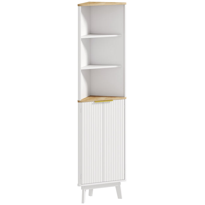 HOMCOM Tall Bathroom Storage Cabinet, Slim Bathroom Storage Unit with Doors and Adjustable Shelves, Freestanding Bathroom Cabinet with Curved Profile Design, White
