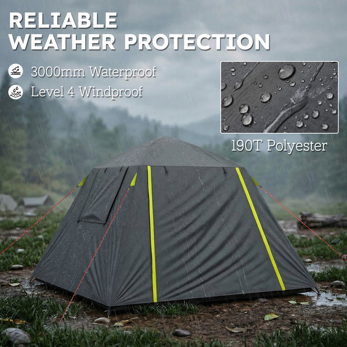 Outsunny Camping Tent 3000mm Waterproof Tent with 2 Doors for 2 Person, Grey & Green