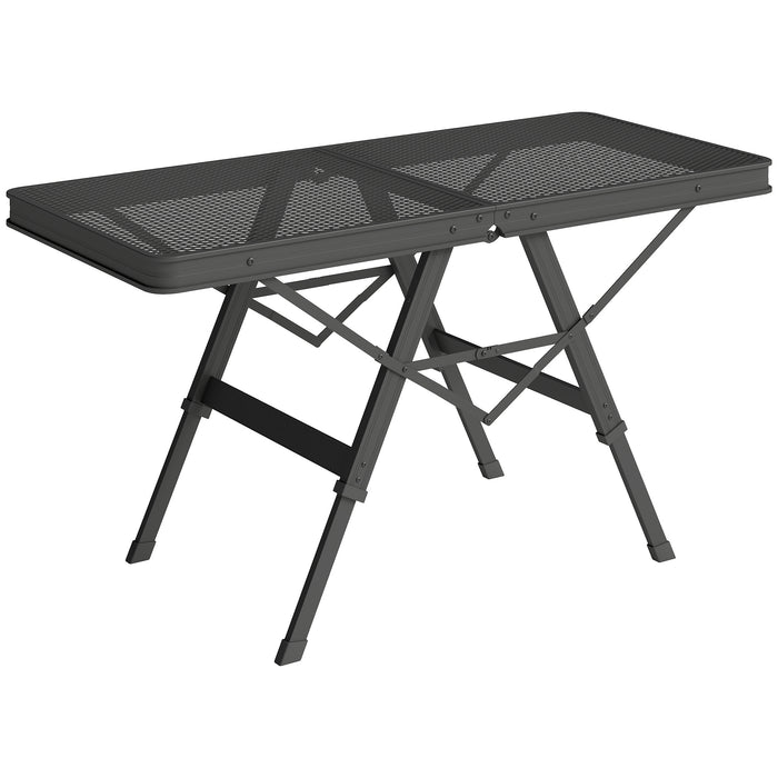 Outsunny 3 ft Folding Camping Table w/ Adjustable Heights, Outdoor Folding Picnic Table with Metal Mesh Desktop & Aluminium Legs, Portable Lightweight BBQ Table for Picnic, Garden, Party, Black