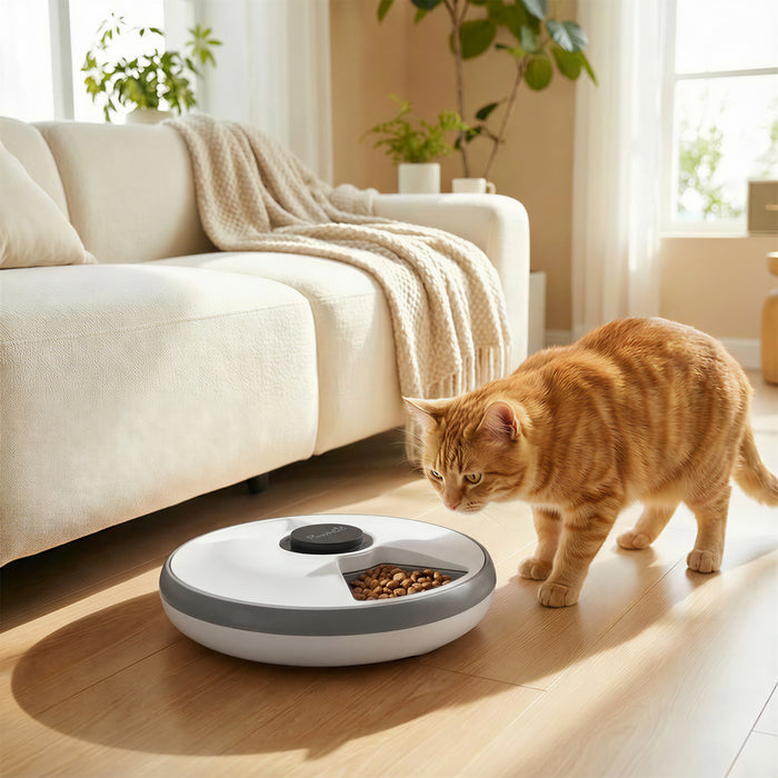 PawHut Automatic Cat Feeder Programmable Timer for Dry Wet Food Cat Food Dispenser with Ice Pack for 6 Meals