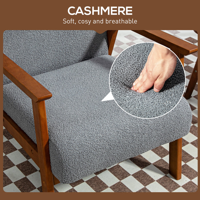 HOMCOM Armchair with Wide Seat, Boucle Accent Chair, Thick Padded Occasional Chair with Solid Wood Frame for Living Room Bedroom Home Office Reception Balcony, Grey | Aosom UK
