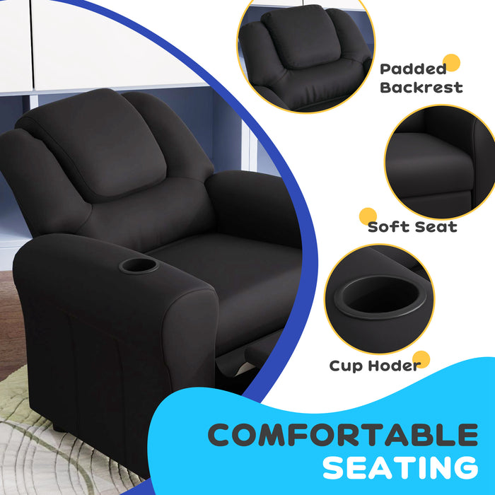 HOMCOM Kids Armchair, Kids Recliner Chair, PU Leather Kids Chair with Adjustable Backrest & Footrest, Padded Headrest, Black | Aosom UK