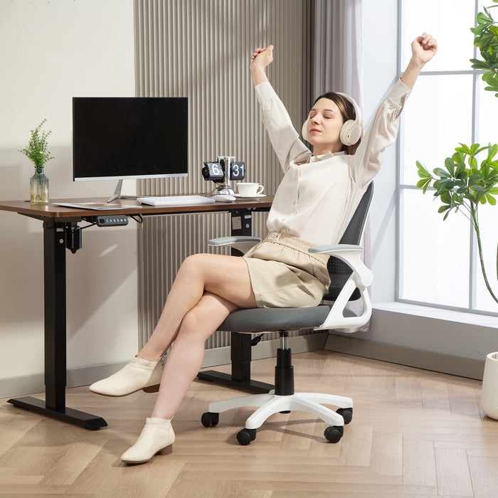 HOMCOM Breathable Mesh Office Chair, Ergonomic Swivel Computer Chair with Flip-up Armrests, Lumbar Back Support for Home/Office, Grey