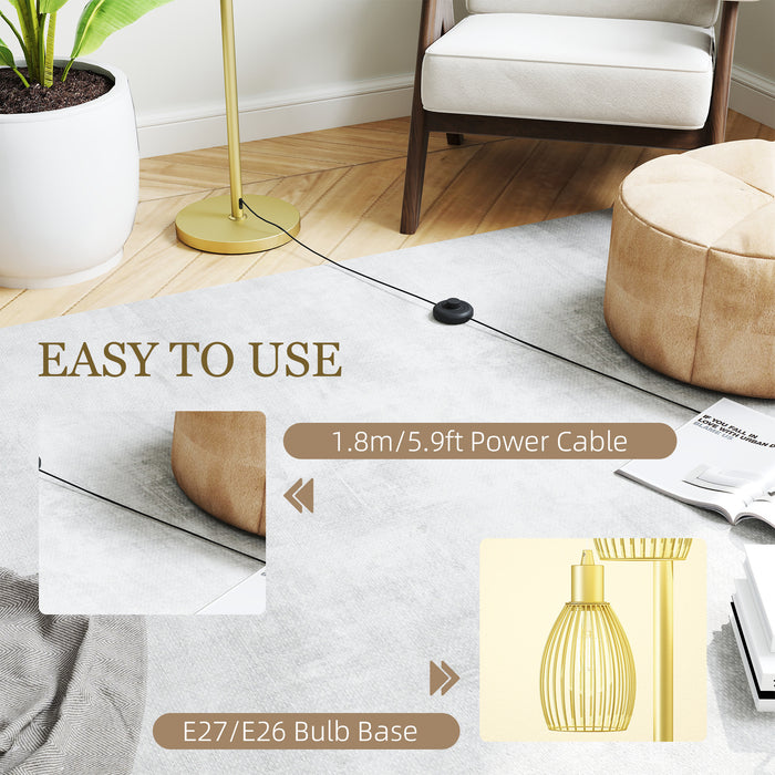 HOMCOM 170cm Industrial 3-Light Floor Lamp, Dimmable Standing Lamp with Steel Lampshades for Living Room, Bedroom, Dinging Room, Study, Gold Tone