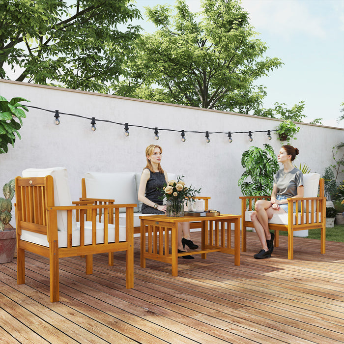 Outsunny Four-Piece Acacia Wood Garden Sofa Set - Teak/Cream