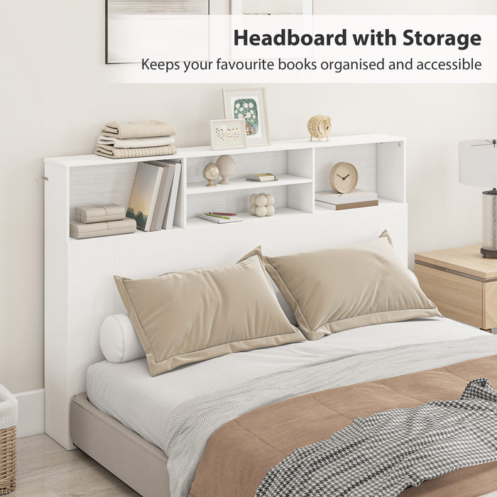 HOMCOM King-Size Headboard with Storage, Freestanding Bed Headboard with 4 Open Compartments for Bedroom, White