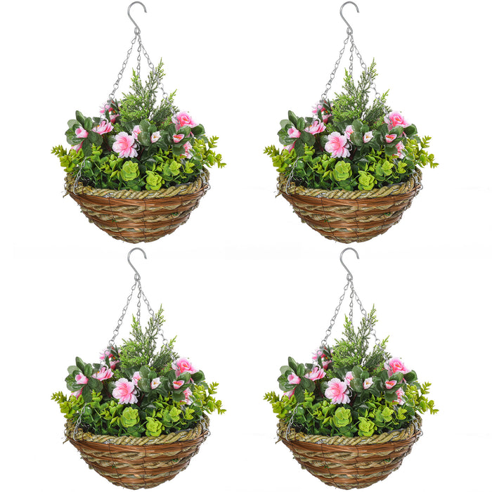 Outsunny Set of Four Hanging Lisianthus Flower Pots - Pink/Green
