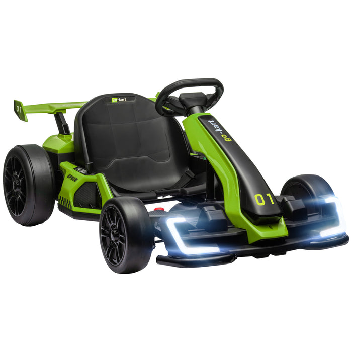 Kids' 24V Electric Green Go Kart - Adjustable Seat, Suitable for Ages 6-12 - Ideal Outdoor Racing Toy for Young Drivers