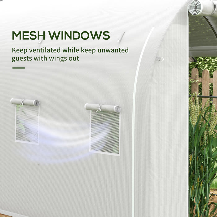 Outsunny 296 x 196cm Steel Frame Polytunnel Greenhouse - White | Aosom UK