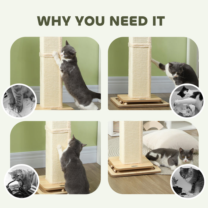 PawHut 3 in 1 Cat Scratching Post, 87cm Cat Scratcher w/ Track Ball Toy, Oak | Aosom UK