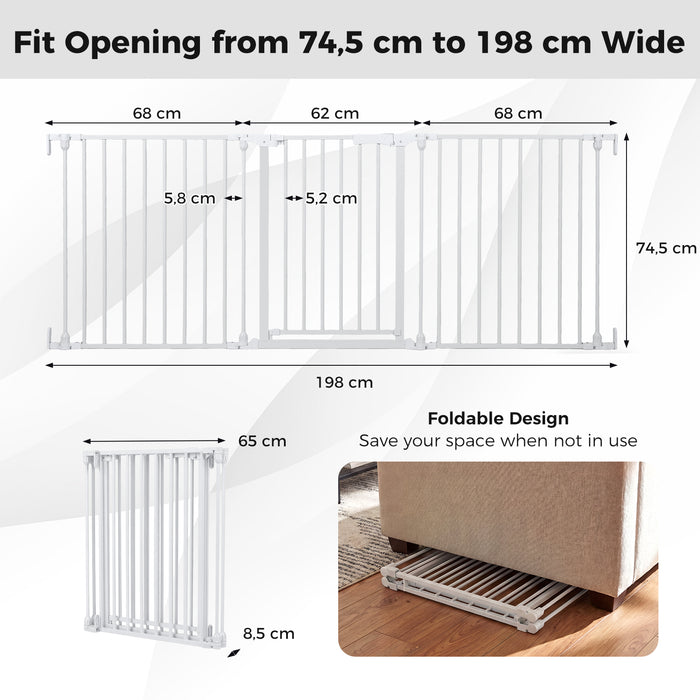 Baby Gate for Stairs Doorways 3-Panel Hardware-Mounted Safety Pet Gate-