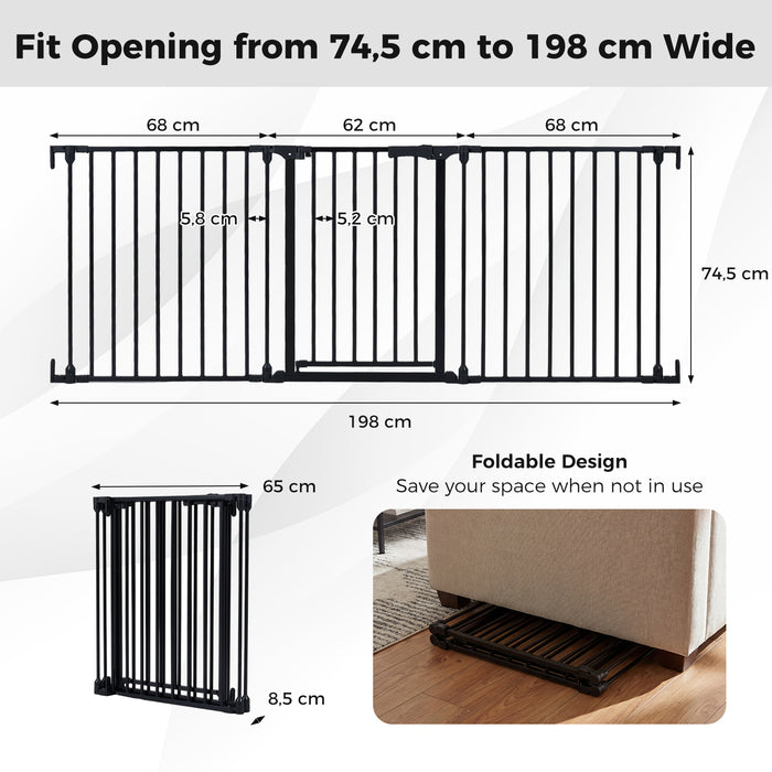 Baby Gate for Stairs Doorways 3-Panel Hardware-Mounted Safety Pet Gate-