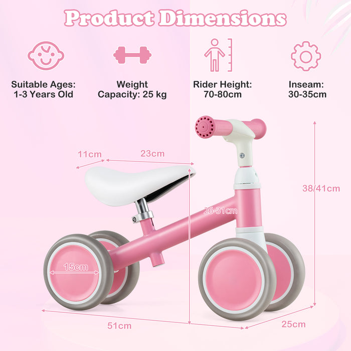 Baby Balance Bike with Height Adjustable Handle and Seat-