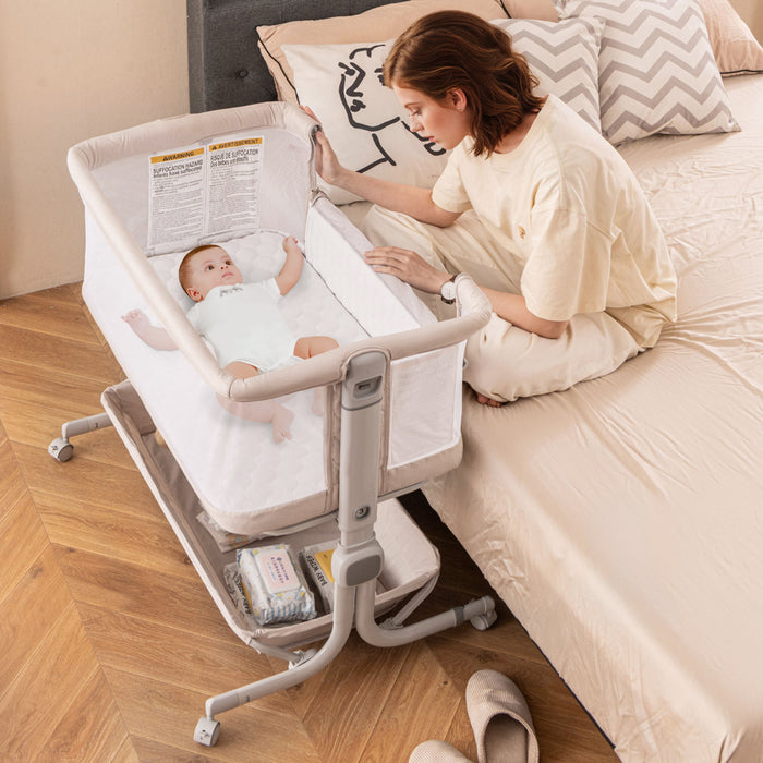 Baby Bassinet Bedside Sleeper with 6-Level Adjustable Height and Storage Shelf-