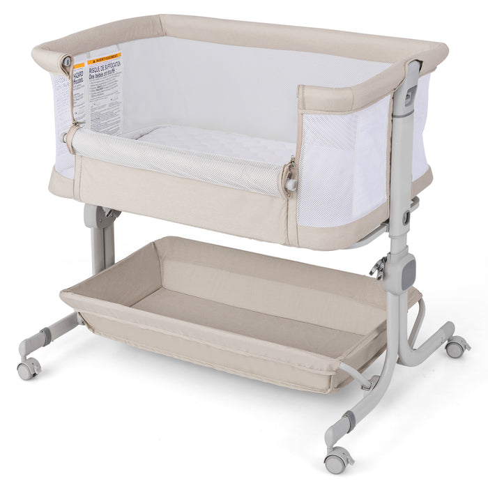 Baby Bassinet Bedside Sleeper with 6-Level Adjustable Height and Storage Shelf-