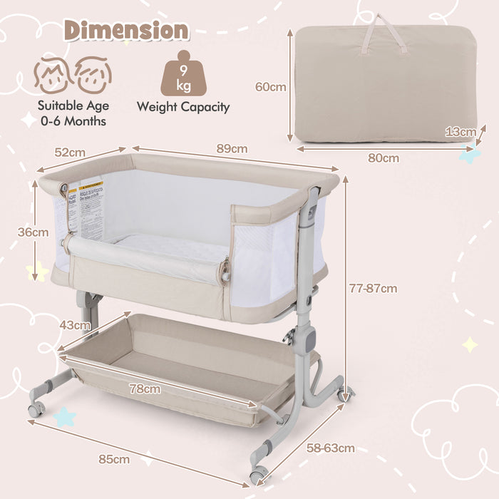 Baby Bassinet Bedside Sleeper with 6-Level Adjustable Height and Storage Shelf-
