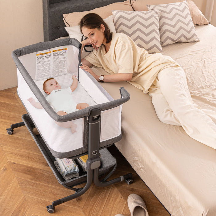 Baby Bassinet Bedside Sleeper with 6-Level Adjustable Height and Storage Shelf-