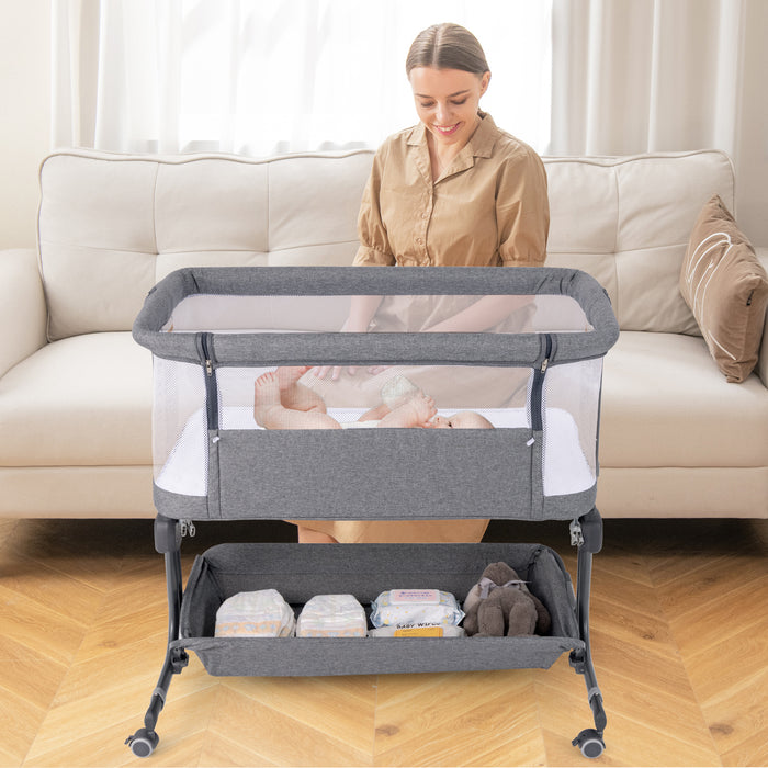 Baby Bassinet Bedside Sleeper with 6-Level Adjustable Height and Storage Shelf-