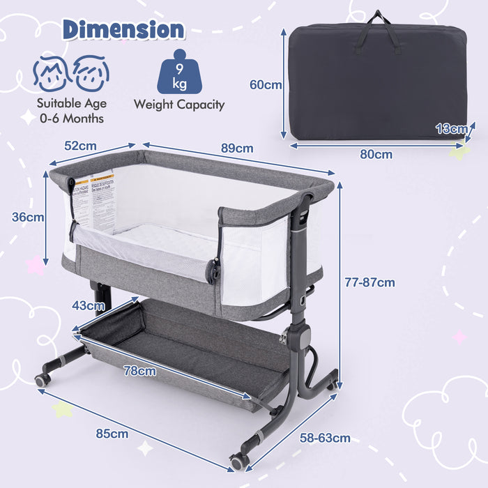 Baby Bassinet Bedside Sleeper with 6-Level Adjustable Height and Storage Shelf-