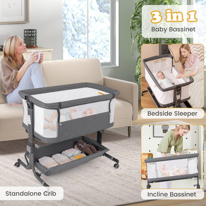 Baby Bassinet Bedside Sleeper with 6-Level Adjustable Height and Storage Shelf-