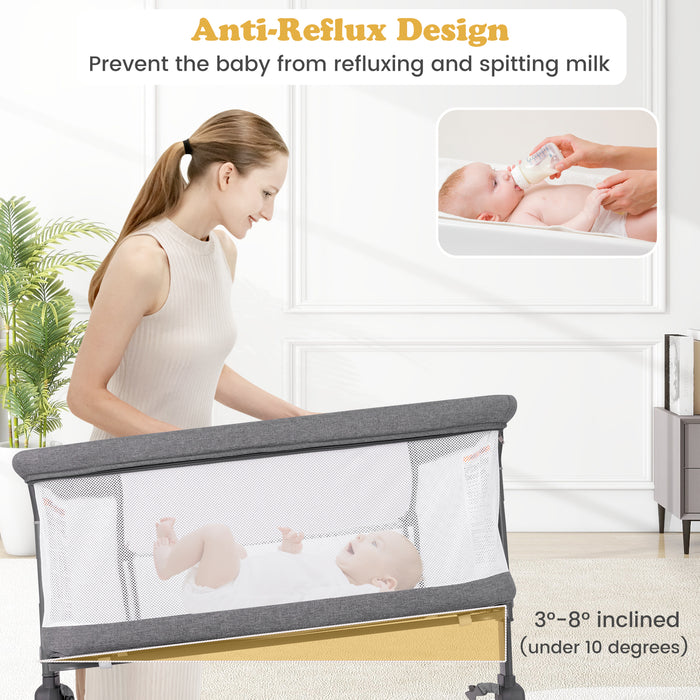 Baby Bassinet Bedside Sleeper with 6-Level Adjustable Height and Storage Shelf-
