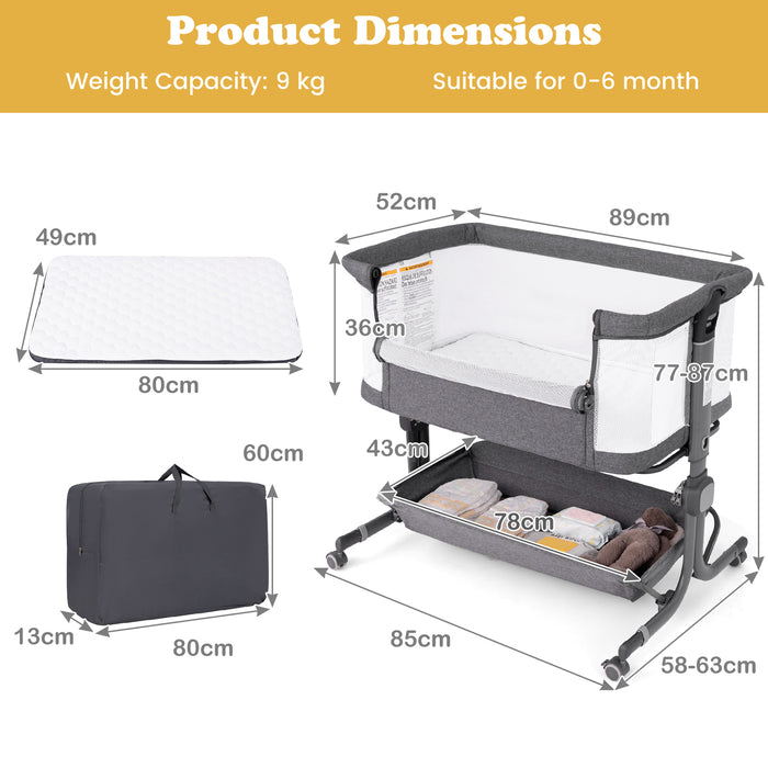 Baby Bassinet Bedside Sleeper with 6-Level Adjustable Height and Storage Shelf-