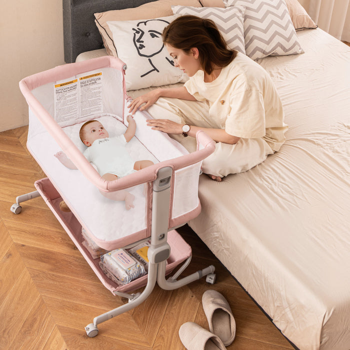 Baby Bassinet Bedside Sleeper with 6-Level Adjustable Height and Storage Shelf-