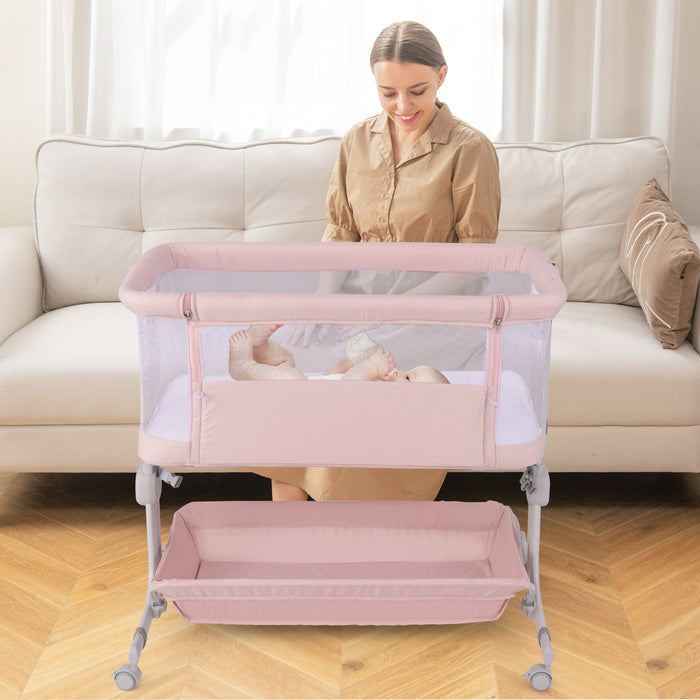 Baby Bassinet Bedside Sleeper with 6-Level Adjustable Height and Storage Shelf-