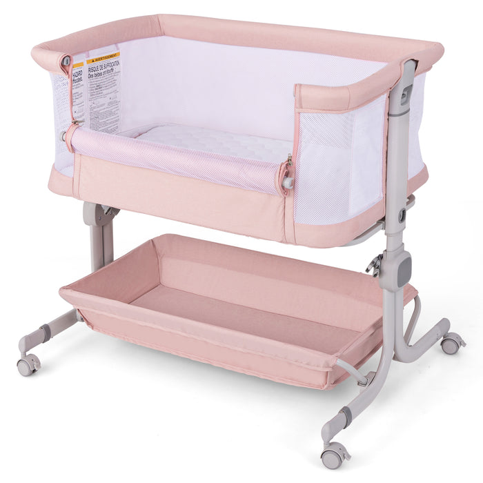 Baby Bassinet Bedside Sleeper with 6-Level Adjustable Height and Storage Shelf-