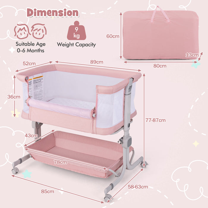 Baby Bassinet Bedside Sleeper with 6-Level Adjustable Height and Storage Shelf-