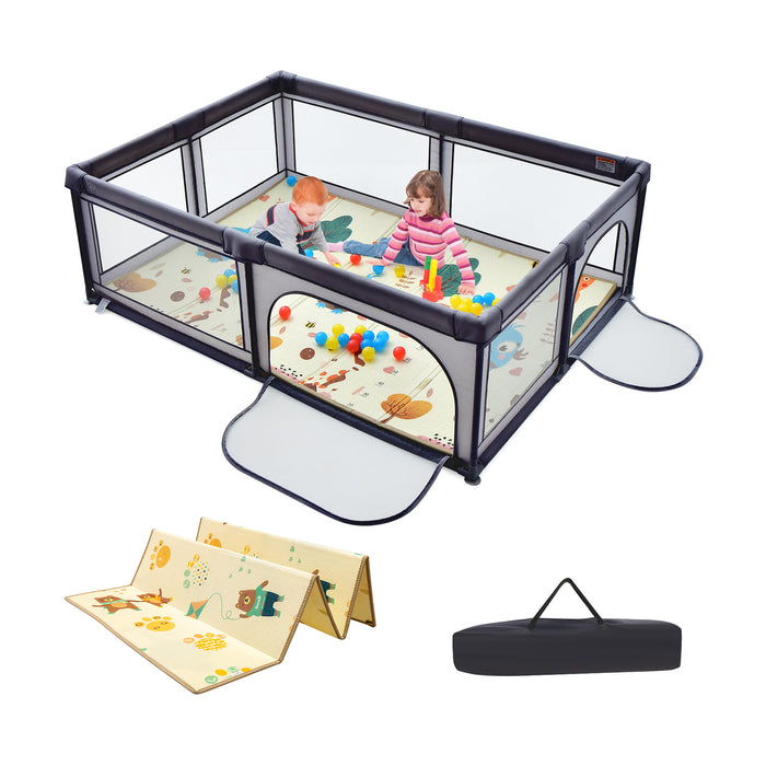 Baby Safety Play Yard with Mat - 200 x 140cm, Ocean Balls Included - Ideal for Infant Playing and Crawling Safety Solution