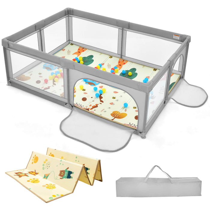 Baby Safety Play Yard with Mat - 200 x 140cm, Ocean Balls Included - Ideal for Infant Playing and Crawling Safety Solution