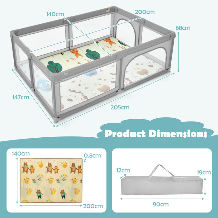 Baby Safety Play Yard with Mat - 200 x 140cm, Ocean Balls Included - Ideal for Infant Playing and Crawling Safety Solution