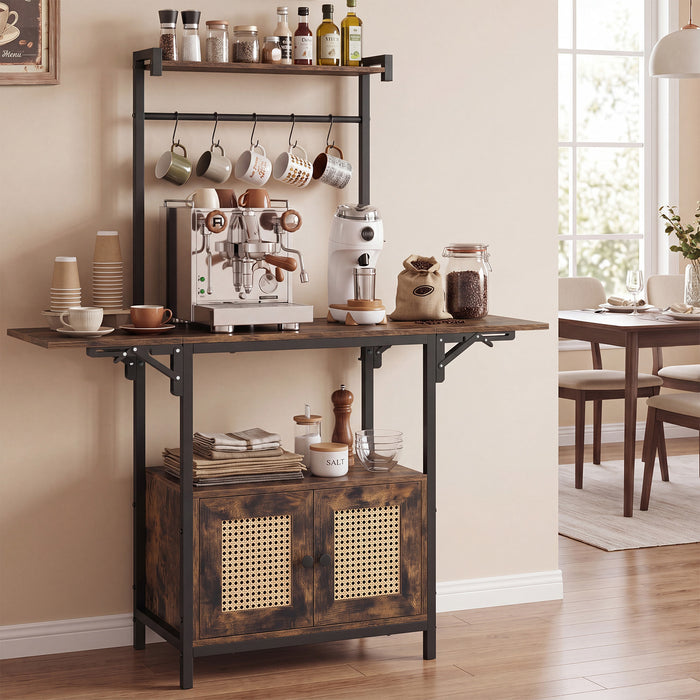 Bakers Rack with Power Outlets and Microwave Stand Drop Leaf-