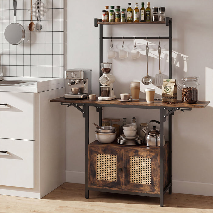 Bakers Rack with Power Outlets and Microwave Stand Drop Leaf-