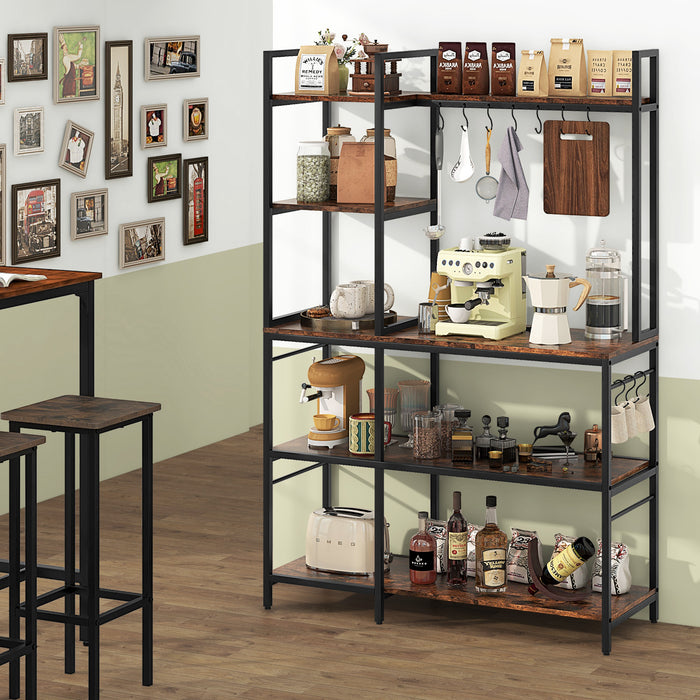 Bakers Rack with Power Outlets and 10 S-Shaped Hooks-Coffee